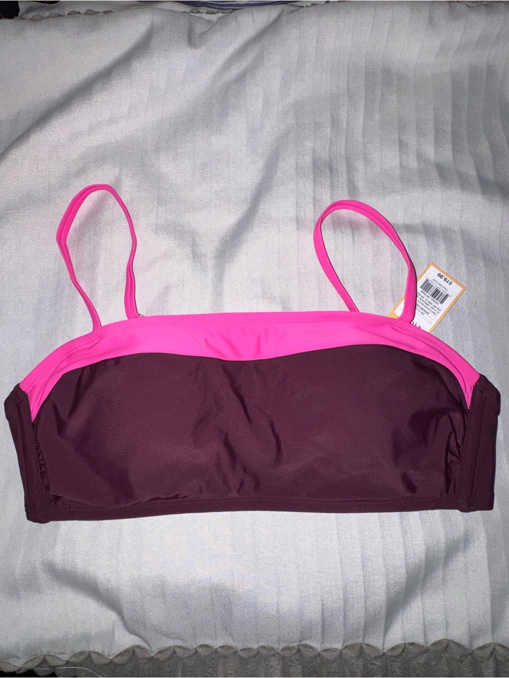Kona Sol Pink Trim and Plum Bandeau Bikini Top